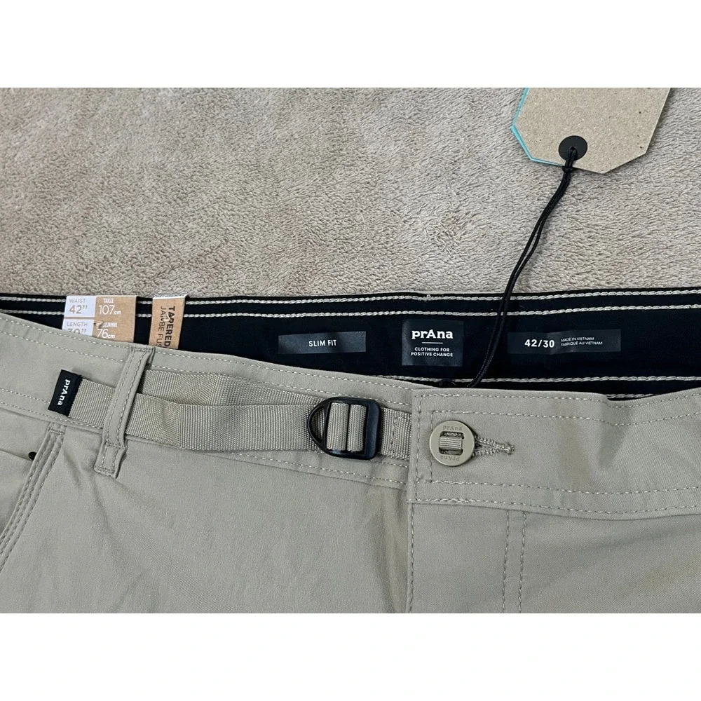 Prana Stretch Zion Slim PantII Men's 42x30 Sandbar Beige Tapered Cargo $95 NEW